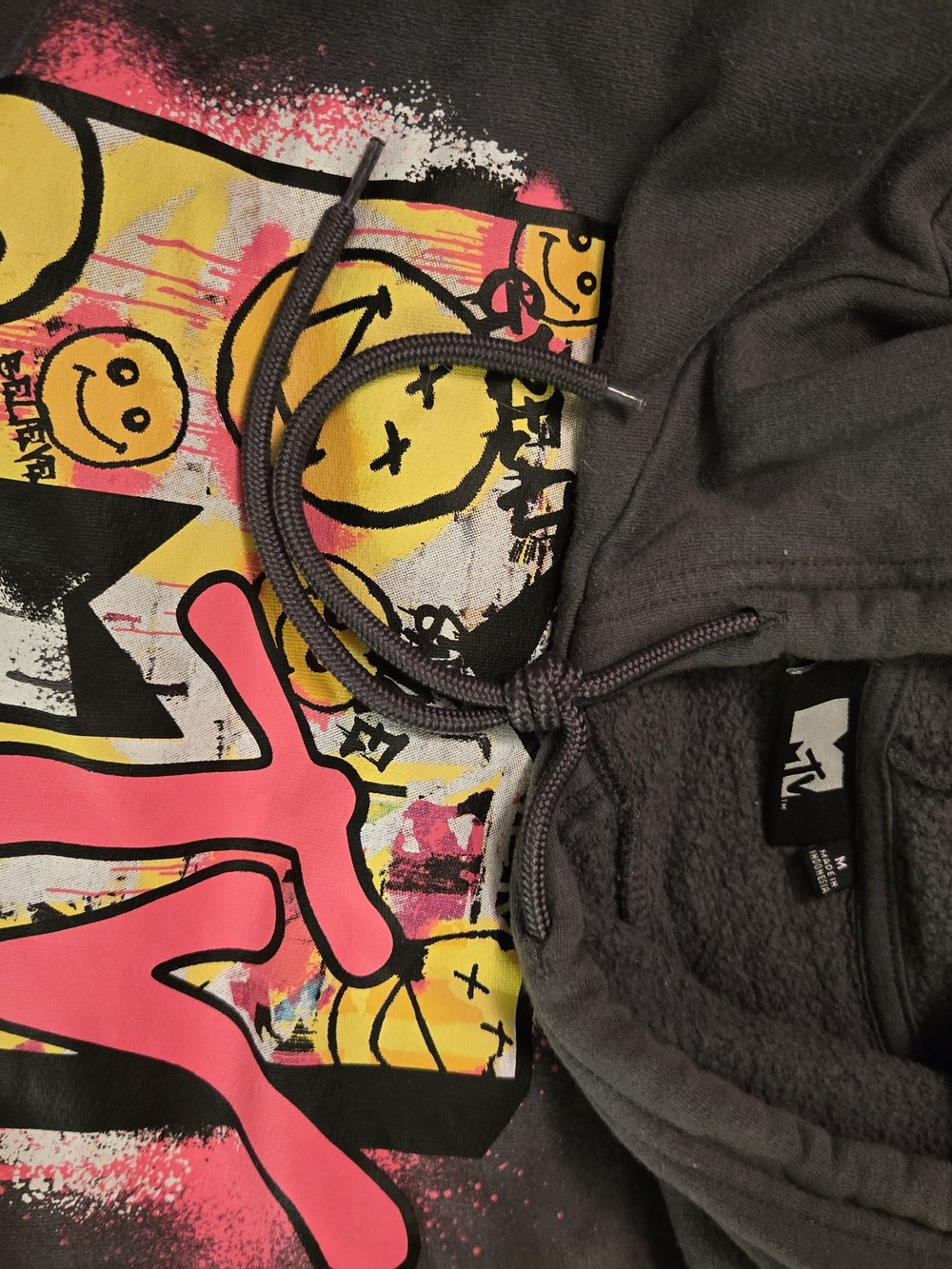 MTV Kids Gray Graphic Hoodie with Neon Pink & Yellow Print